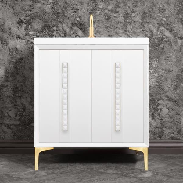 Linkasink - Tuxedo With 18 Inch White Pyramid Artisan Glass Hardware 30 Inch Wide White Vanity