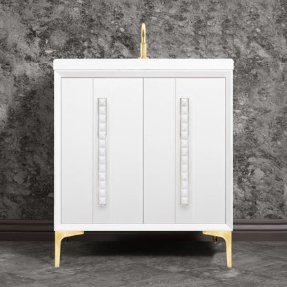 Linkasink - Tuxedo With 18 Inch White Pyramid Artisan Glass Hardware 30 Inch Wide White Vanity