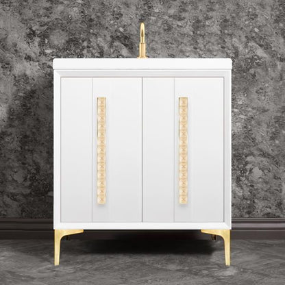 Linkasink - Tuxedo With 18 Inch Eglomise Pyramid Artisan Glass Hardware 30 Inch Wide White Vanity