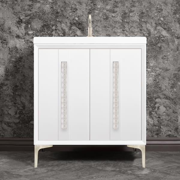 Linkasink - Tuxedo With 18 Inch Eglomise Pyramid Artisan Glass Hardware 30 Inch Wide White Vanity