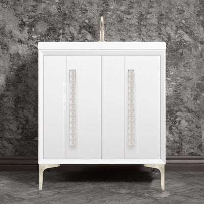 Linkasink - Tuxedo With 18 Inch Eglomise Pyramid Artisan Glass Hardware 30 Inch Wide White Vanity