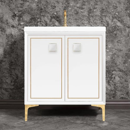 Linkasink - Linea With 3 Inch White Prism Artisan Glass Hardware 30 Inch Wide White Vanity