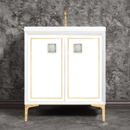 Linkasink - Linea With 3 Inch White Tiger Prism Artisan Glass Hardware 30 Inch Wide White Vanity
