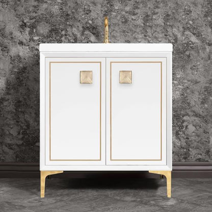 Linkasink - Linea With 3 Inch Eglomise Prism Artisan Glass Hardware 30 Inch Wide White Vanity