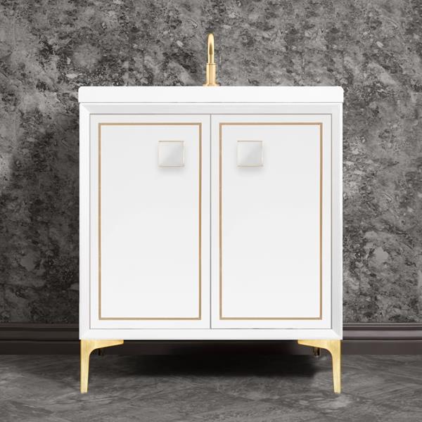Linkasink - Linea With 3 Inch White Prism Artisan Glass Hardware 30 Inch Wide White Vanity