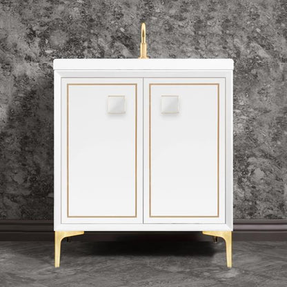 Linkasink - Linea With 3 Inch White Prism Artisan Glass Hardware 30 Inch Wide White Vanity
