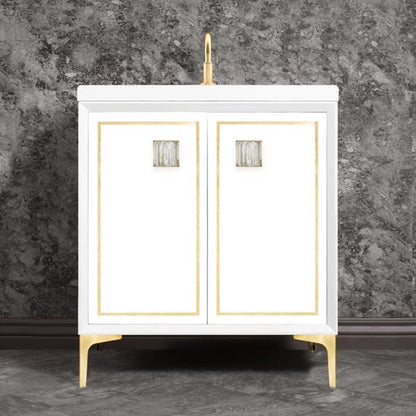 Linkasink - Linea With 3 Inch White Tiger Prism Artisan Glass Hardware 30 Inch Wide White Vanity