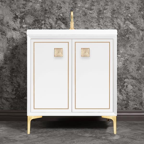 Linkasink - Linea With 3 Inch Eglomise Prism Artisan Glass Hardware 30 Inch Wide White Vanity