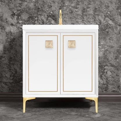 Linkasink - Linea With 3 Inch Eglomise Prism Artisan Glass Hardware 30 Inch Wide White Vanity