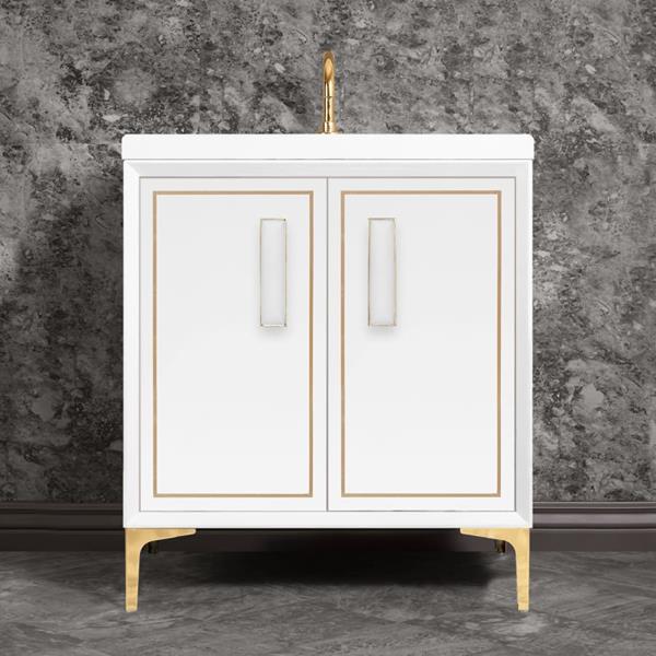 Linkasink - Linea With 8 Inch White Prism Artisan Glass Hardware 30 Inch Wide White Vanity