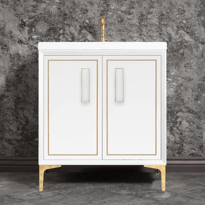 Linkasink - Linea With 8 Inch White Prism Artisan Glass Hardware 30 Inch Wide White Vanity