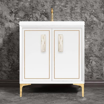 Linkasink - Linea With 8 Inch White Tiger Prism Artisan Glass Hardware 30 Inch Wide White Vanity