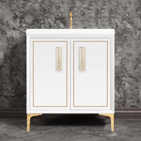Linkasink - Linea With 8 Inch Eglomise Prism Artisan Glass Hardware 30 Inch Wide White Vanity
