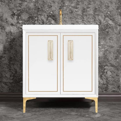 Linkasink - Linea With 8 Inch Eglomise Prism Artisan Glass Hardware 30 Inch Wide White Vanity