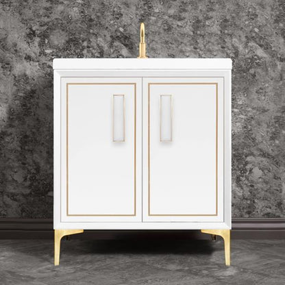 Linkasink - Linea With 8 Inch White Prism Artisan Glass Hardware 30 Inch Wide White Vanity