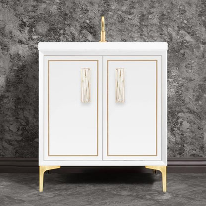 Linkasink - Linea With 8 Inch White Tiger Prism Artisan Glass Hardware 30 Inch Wide White Vanity