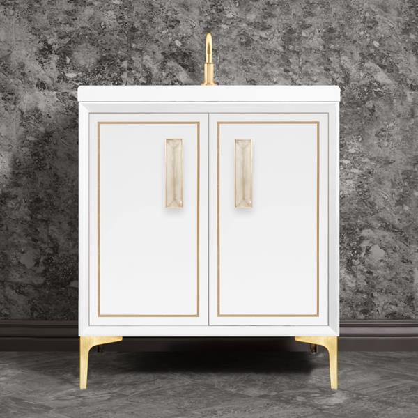 Linkasink - Linea With 8 Inch Eglomise Prism Artisan Glass Hardware 30 Inch Wide White Vanity