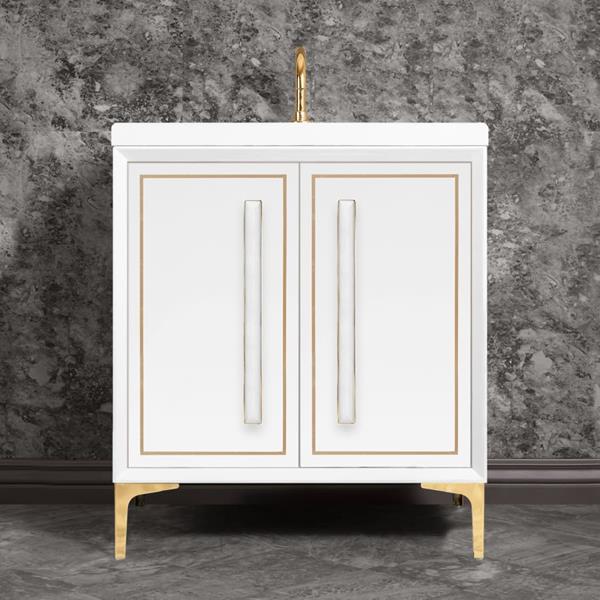 Linkasink - Linea With 18 Inch White Prism Artisan Glass Hardware 30 Inch Wide White Vanity