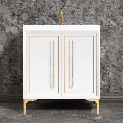 Linkasink - Linea With 18 Inch White Prism Artisan Glass Hardware 30 Inch Wide White Vanity