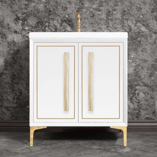 Linkasink - Linea With 18 Inch Eglomise Prism Artisan Glass Hardware 30 Inch Wide White Vanity