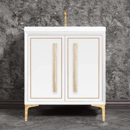 Linkasink - Linea With 18 Inch Eglomise Prism Artisan Glass Hardware 30 Inch Wide White Vanity