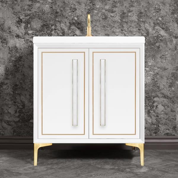 Linkasink - Linea With 18 Inch White Prism Artisan Glass Hardware 30 Inch Wide White Vanity