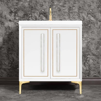 Linkasink - Linea With 18 Inch White Prism Artisan Glass Hardware 30 Inch Wide White Vanity