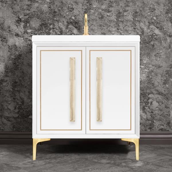 Linkasink - Linea With 18 Inch Eglomise Prism Artisan Glass Hardware 30 Inch Wide White Vanity