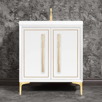 Linkasink - Linea With 18 Inch Eglomise Prism Artisan Glass Hardware 30 Inch Wide White Vanity