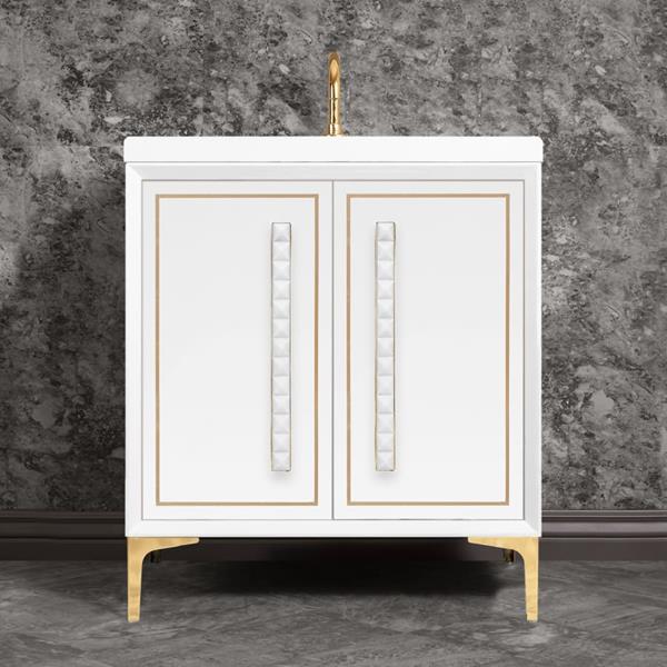 Linkasink - Linea With 18 Inch White Pyramid Artisan Glass Hardware 30 Inch Wide White Vanity