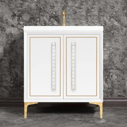 Linkasink - Linea With 18 Inch White Pyramid Artisan Glass Hardware 30 Inch Wide White Vanity