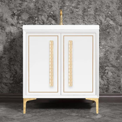 Linkasink - Linea With 18 Inch Eglomise Pyramid Artisan Glass Hardware 30 Inch Wide White Vanity