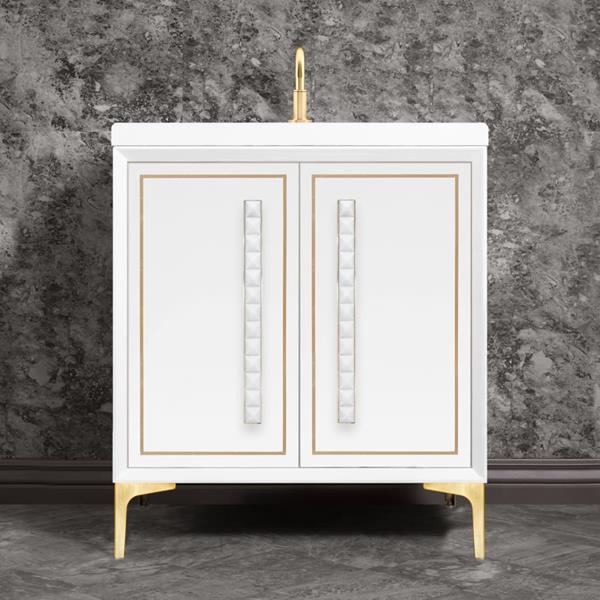 Linkasink - Linea With 18 Inch White Pyramid Artisan Glass Hardware 30 Inch Wide White Vanity