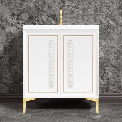 Linkasink - Linea With 18 Inch White Pyramid Artisan Glass Hardware 30 Inch Wide White Vanity
