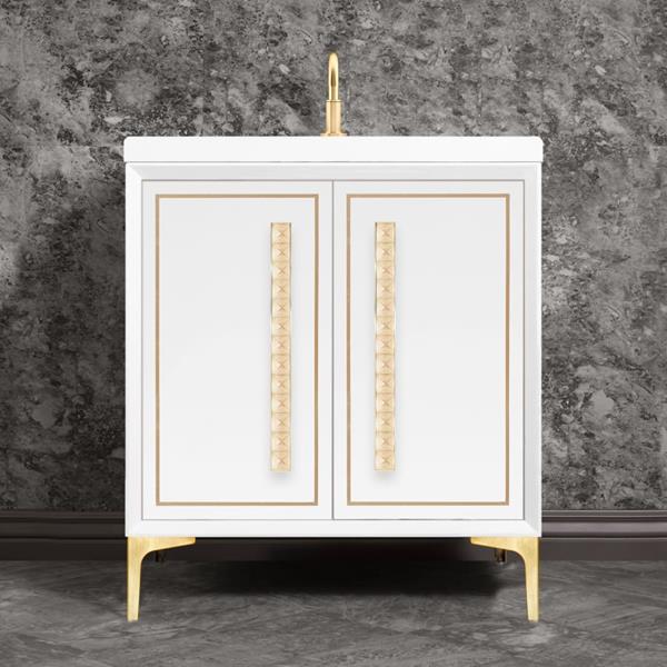 Linkasink - Linea With 18 Inch Eglomise Pyramid Artisan Glass Hardware 30 Inch Wide White Vanity