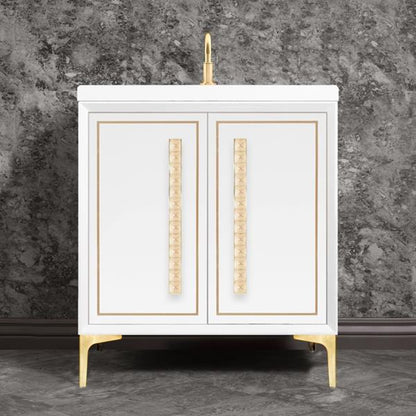 Linkasink - Linea With 18 Inch Eglomise Pyramid Artisan Glass Hardware 30 Inch Wide White Vanity