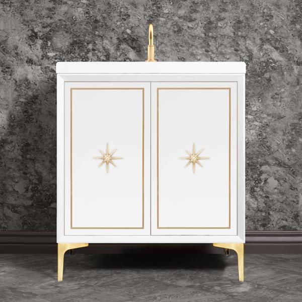Linkasink - Linea With Star Hardware 30 Inch Wide White Vanity