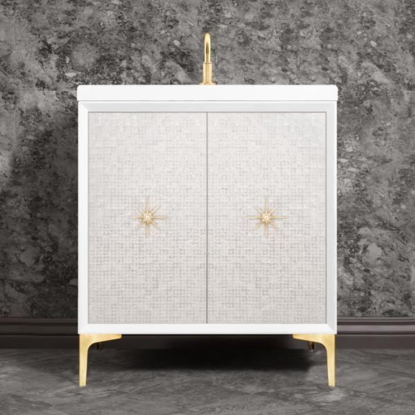 Linkasink - Mother Of Pearl With Star Hardware 30 Inch Wide White Vanity