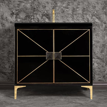 Linkasink - Divergence 36 Inch Wide Black Vanity With Black Prism Artisan Glass Hardware