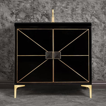 Linkasink - Divergence 36 Inch Wide Black Vanity With Black Prism Artisan Glass Hardware