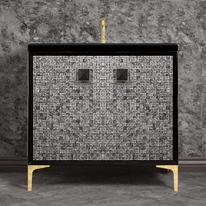 Linkasink - Mother Of Pearl With 3 Inch Black Prism Artisan Glass Hardware 36 Inch Wide Black Vanity