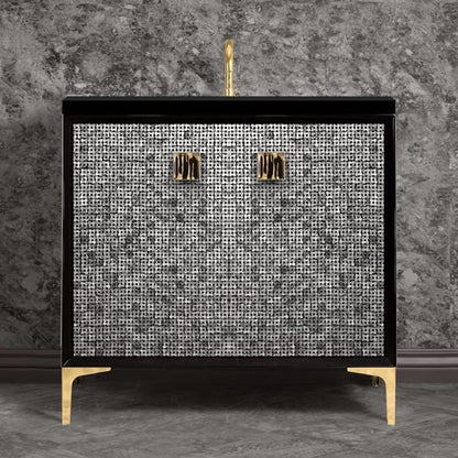 Linkasink - Mother Of Pearl With 3 Inch Black Tigler Artisan Glass Prism Hardware 36 Inch Wide Black Vanity