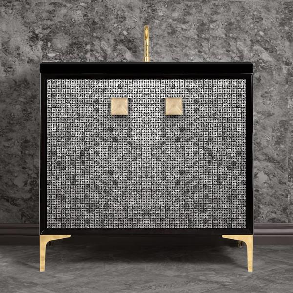 Linkasink - Mother Of Pearl With 3 Inch Eglomise Prism Artisan Glass Hardware 36 Inch Wide Black Vanity