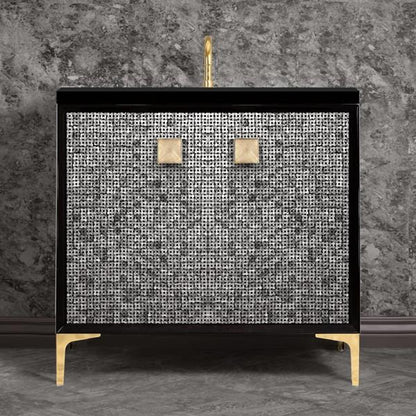 Linkasink - Mother Of Pearl With 3 Inch Eglomise Prism Artisan Glass Hardware 36 Inch Wide Black Vanity