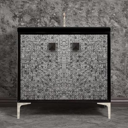 Linkasink - Mother Of Pearl With 3 Inch Black Prism Artisan Glass Hardware 36 Inch Wide Black Vanity
