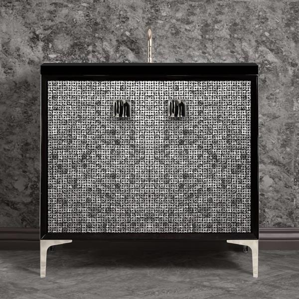 Linkasink - Mother Of Pearl With 3 Inch Black Tigler Artisan Glass Prism Hardware 36 Inch Wide Black Vanity