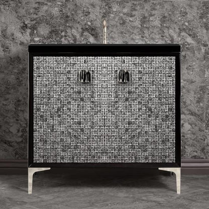 Linkasink - Mother Of Pearl With 3 Inch Black Tigler Artisan Glass Prism Hardware 36 Inch Wide Black Vanity
