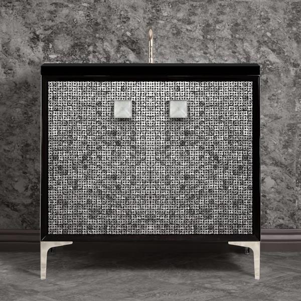 Linkasink - Mother Of Pearl With 3 Inch Eglomise Prism Artisan Glass Hardware 36 Inch Wide Black Vanity