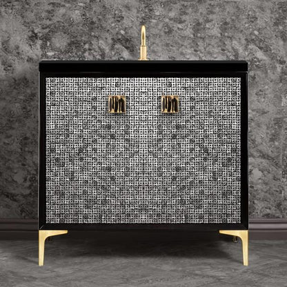 Linkasink - Mother Of Pearl With 3 Inch Black Tigler Artisan Glass Prism Hardware 36 Inch Wide Black Vanity