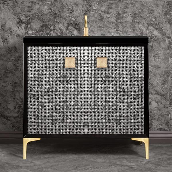 Linkasink - Mother Of Pearl With 3 Inch Eglomise Prism Artisan Glass Hardware 36 Inch Wide Black Vanity